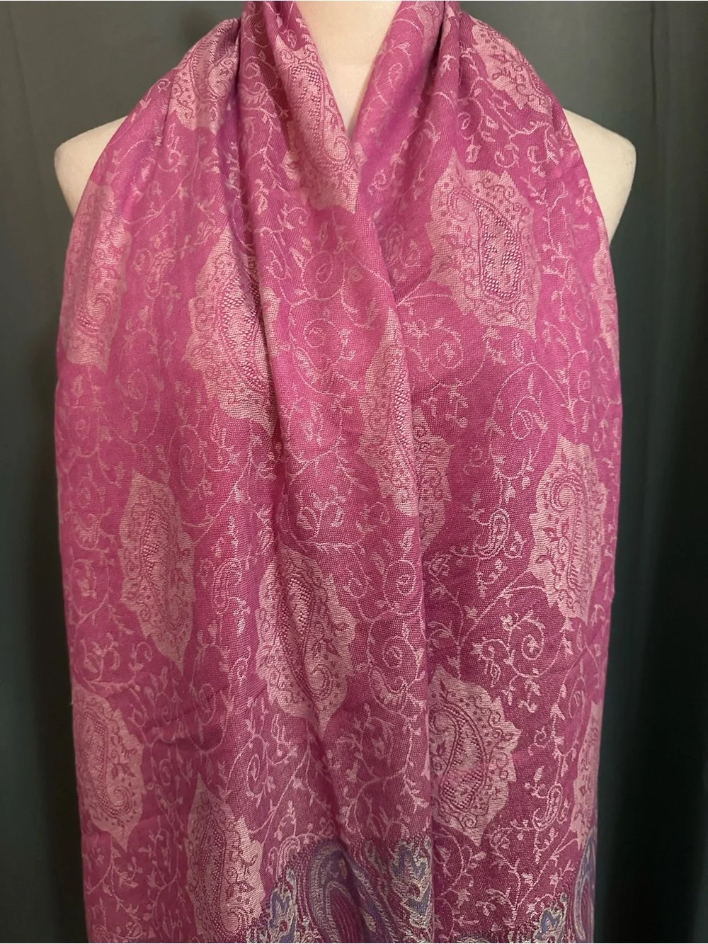 NWT 100% Cashmere Pashmina Shawl Wrap Pink Paisley Fringe Scarf Soft 70x180 cm